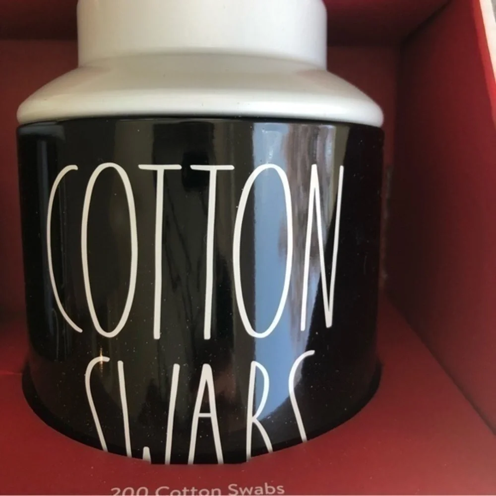 Rae Dunn black and white hair tie and cotton swab storage containers